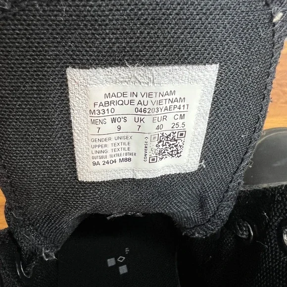 Converse Chuck Taylor All Star Hi Mens 7 Womens 9 Black Monochrome‎ Canvas - Picture 4 of 10